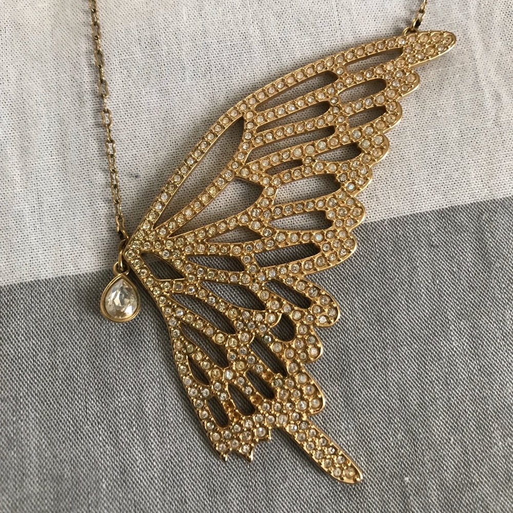 Gold and crystal butterfly necklace